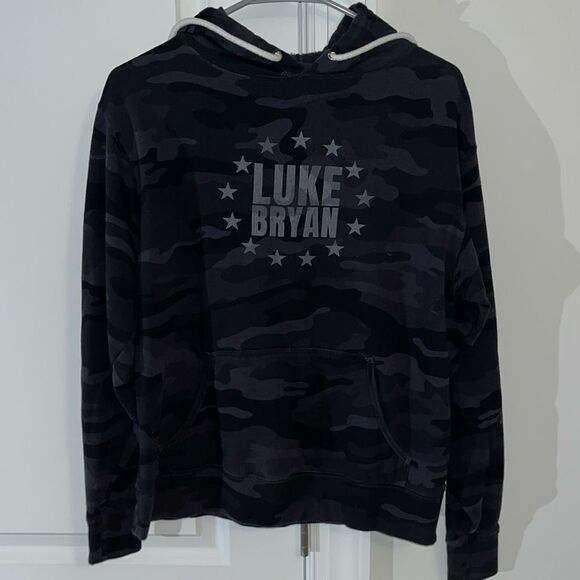 Luke Bryan Camo Camouflage American Flag Back Hooded Hoodie Sweatshirt Small S - Picture 1 of 3